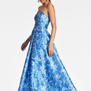 Sachin + Babi Blue and White Strapless A-line Dress